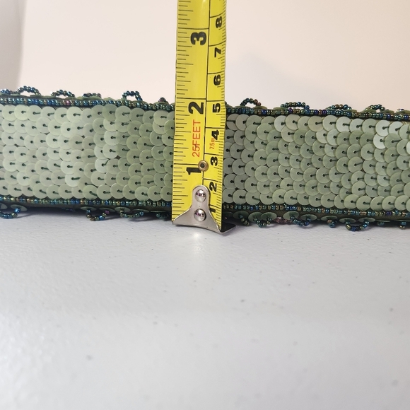 Y2K Beaded Clutch Purse Bag Green Satin Floral Whimsygoth Fairycore 90s Vintage - Picture 11 of 11